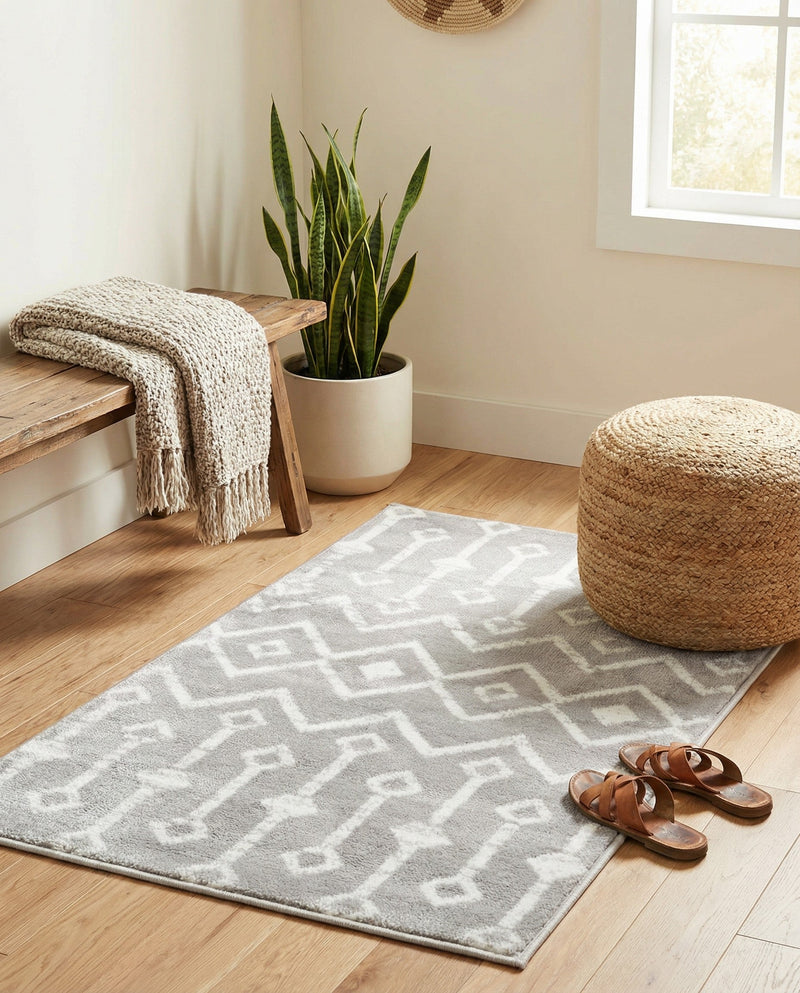 Marrakech Lattice Collection Area Rug - Medina (Light Gray) Rectangle Light Gray  lifestyle 25