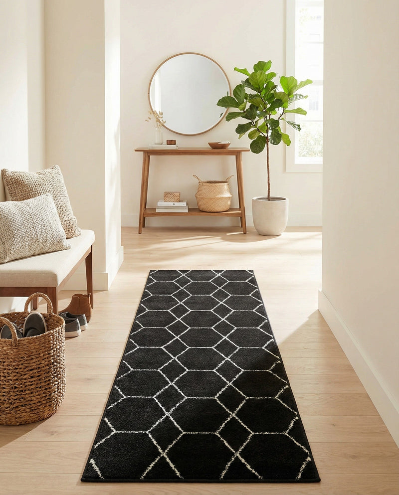 Trellis Mosaic Collection Area Rug - Arborville (Black) Runner Black  lifestyle 45