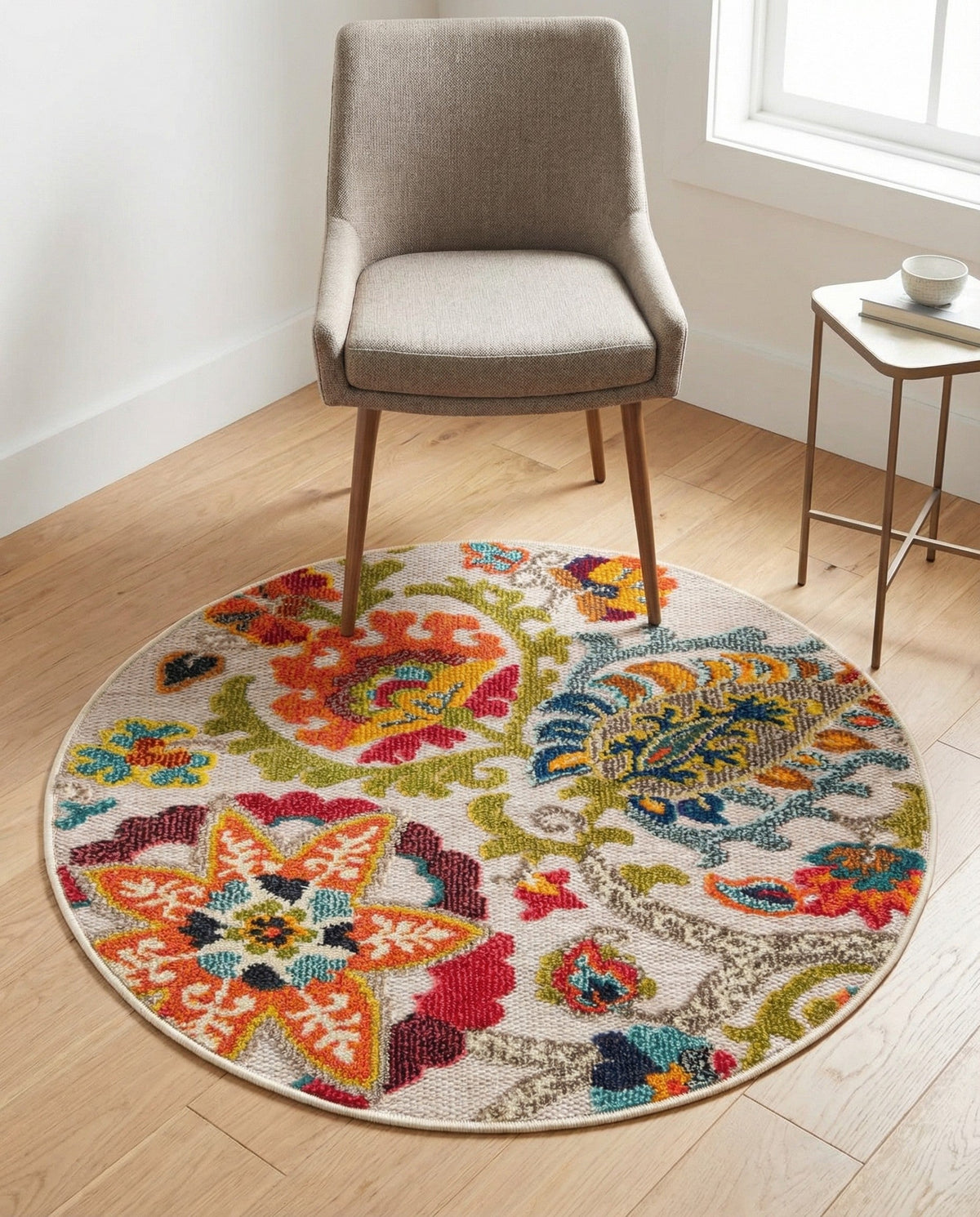 Outdoor Marrakesh Collection Area Rug - Fes Round Multi Beige  lifestyle 179