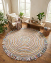Osian Looms Collection Area Rug - Kathmandu Round Multi White  lifestyle 31
