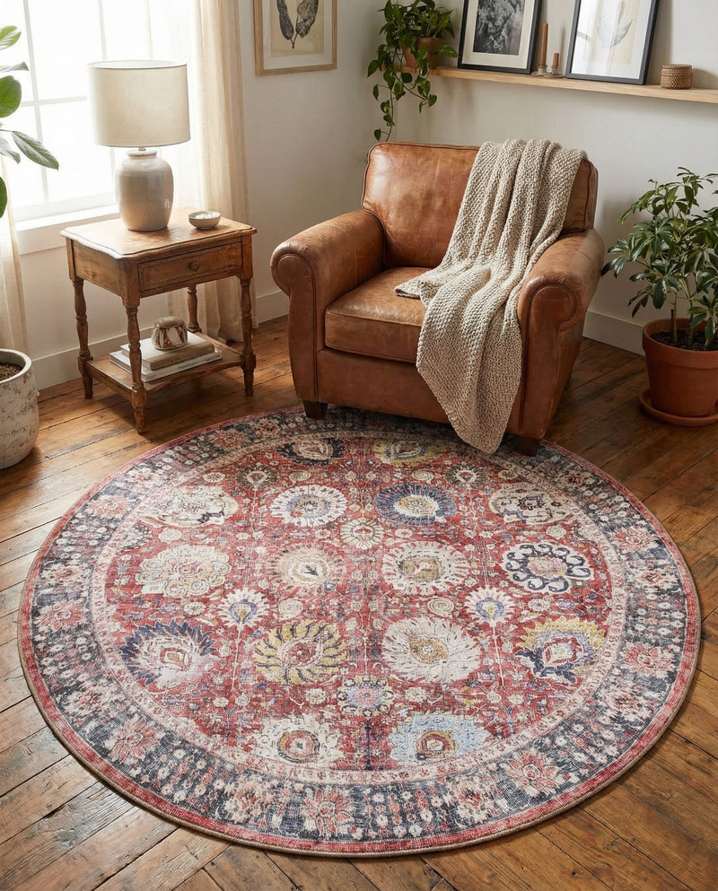 Heritage Elegance Collection Area Rug -  Gatchina Round Vintage Red  lifestyle 67