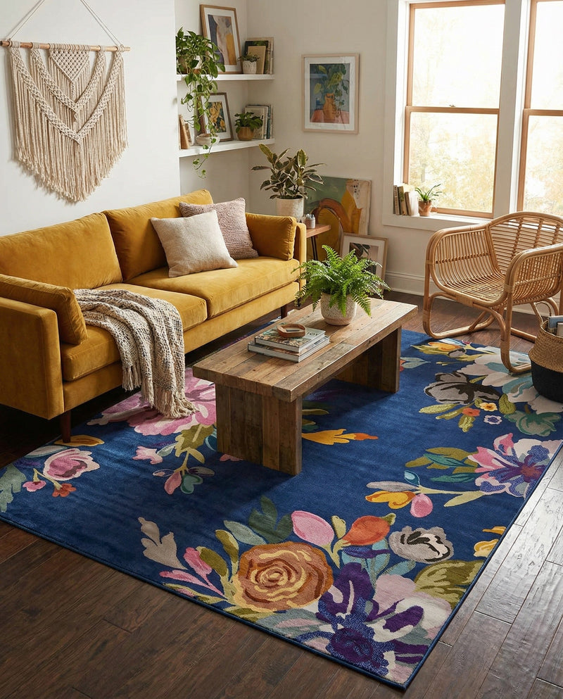Meadow Breeze Collection Area Rug - Wildflower Rectangle Blue  lifestyle 30