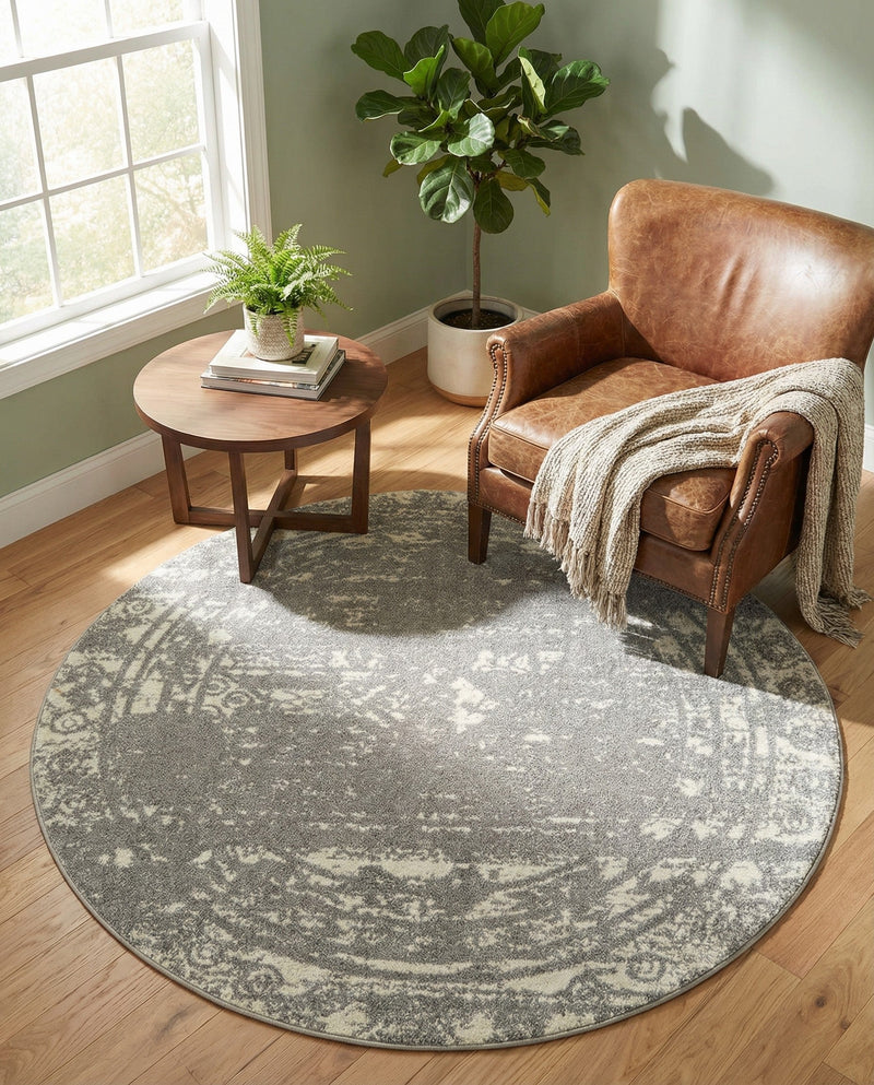 Brighton Stripes Collection Area Rug - Sussex (Gray and Ivory) Round Gray and Ivory  lifestyle 52
