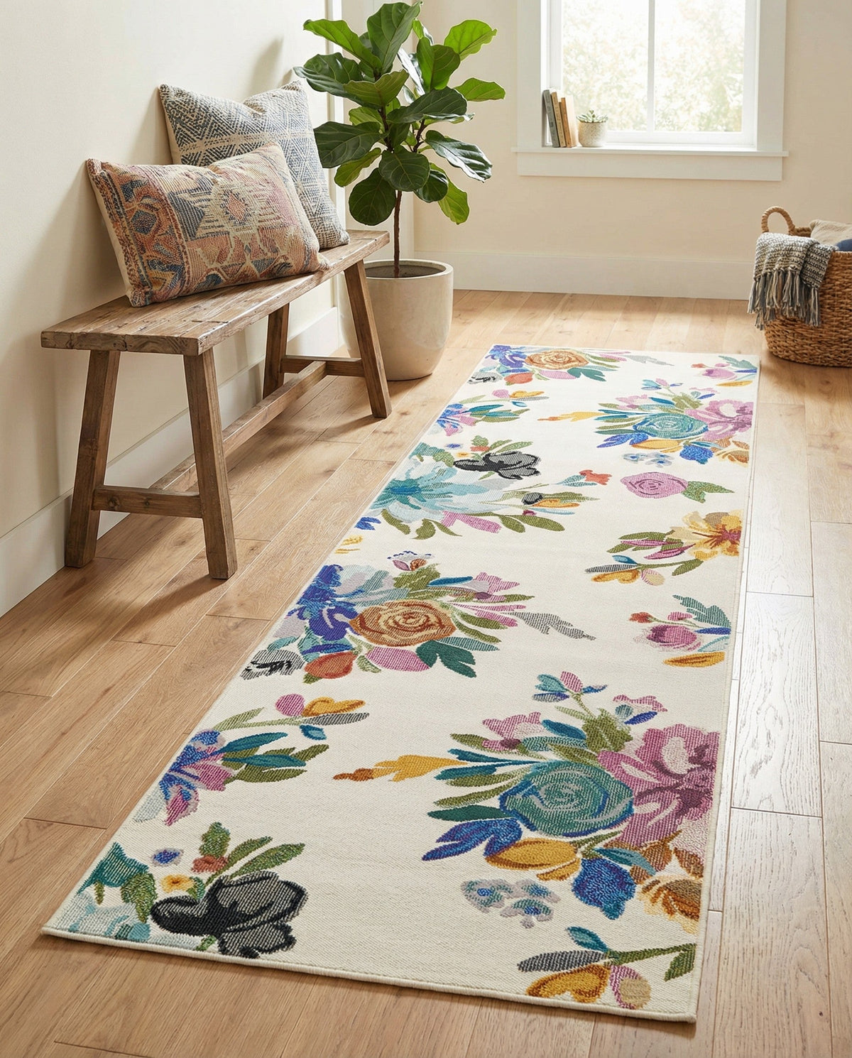 Meadow Breeze Collection Area Rug - Wildflower Runner Ivory  lifestyle 136
