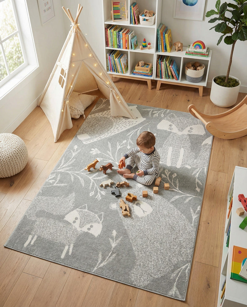 Wonder Tykes Collection Area Rug -  Quirky Rectangle Gray  lifestyle 34