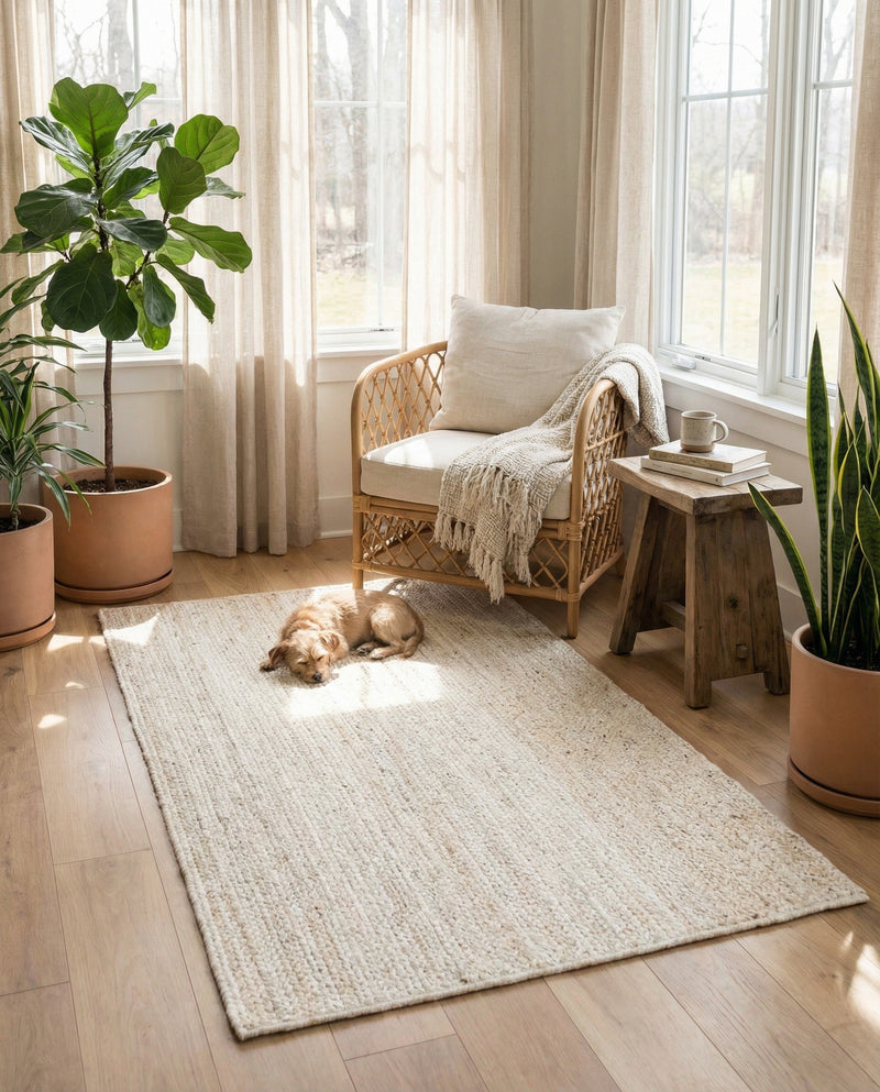 Woven Seaside Jute Collection Area Rug - Savannah (White) Rectangle White  lifestyle 28