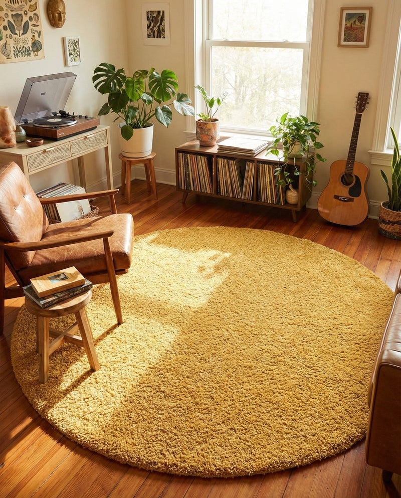 Alpine Plush Collection Area Rug -  Cortina (Sun Yellow) Round Sun Yellow  lifestyle 42