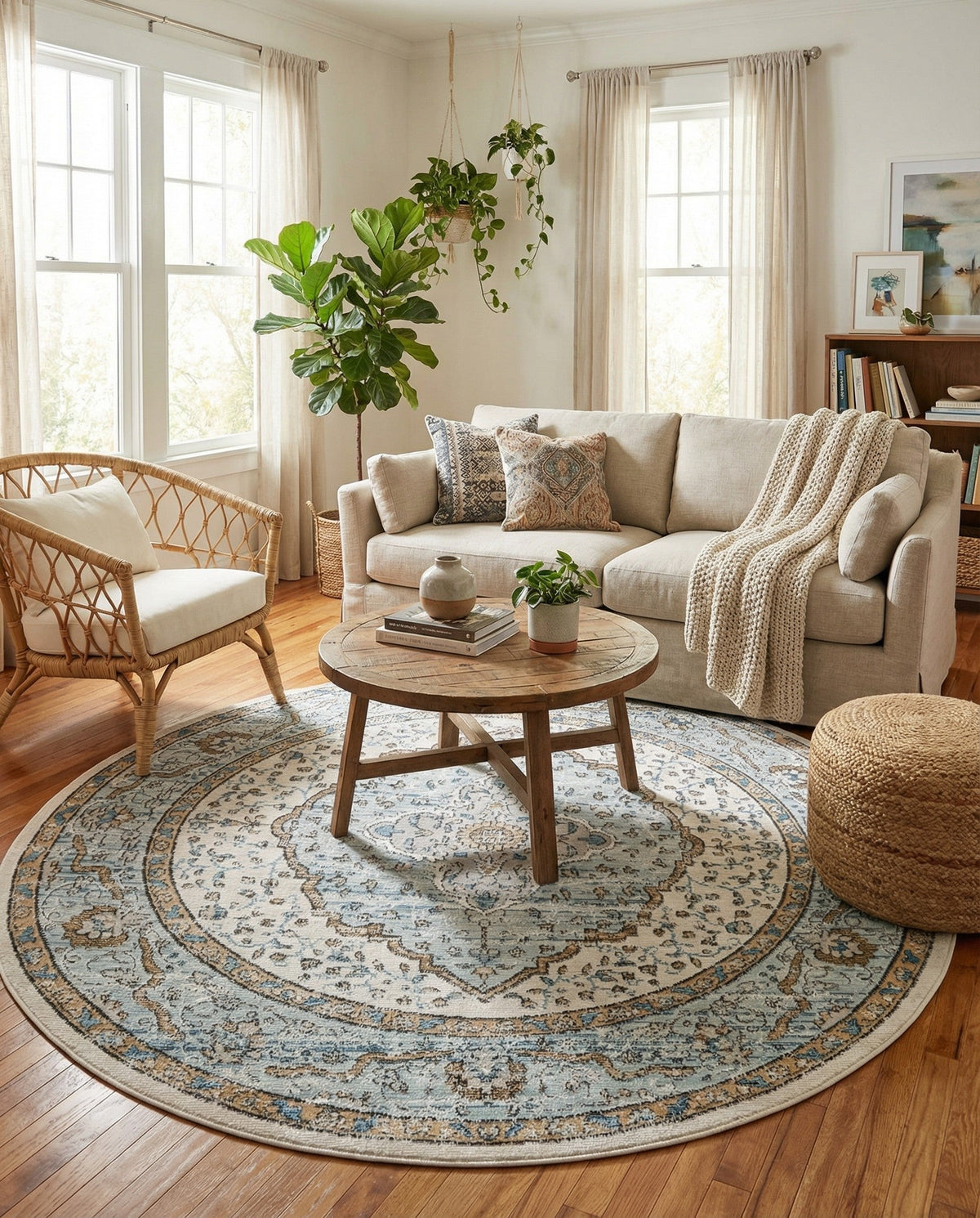 Mykonos Manor Collection Area Rug - Delos Round Blue  lifestyle 125