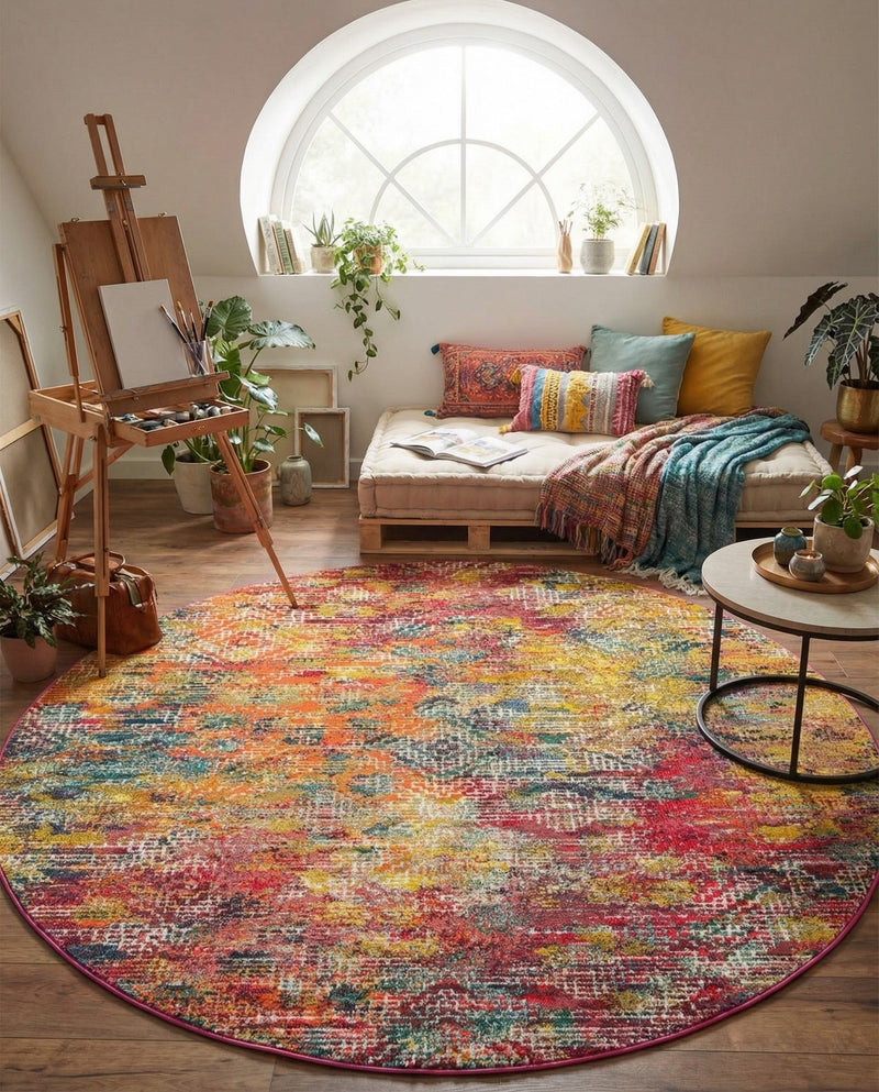 Colorburst Oasis Collection Area Rug -  Azura Round Multi  lifestyle 60