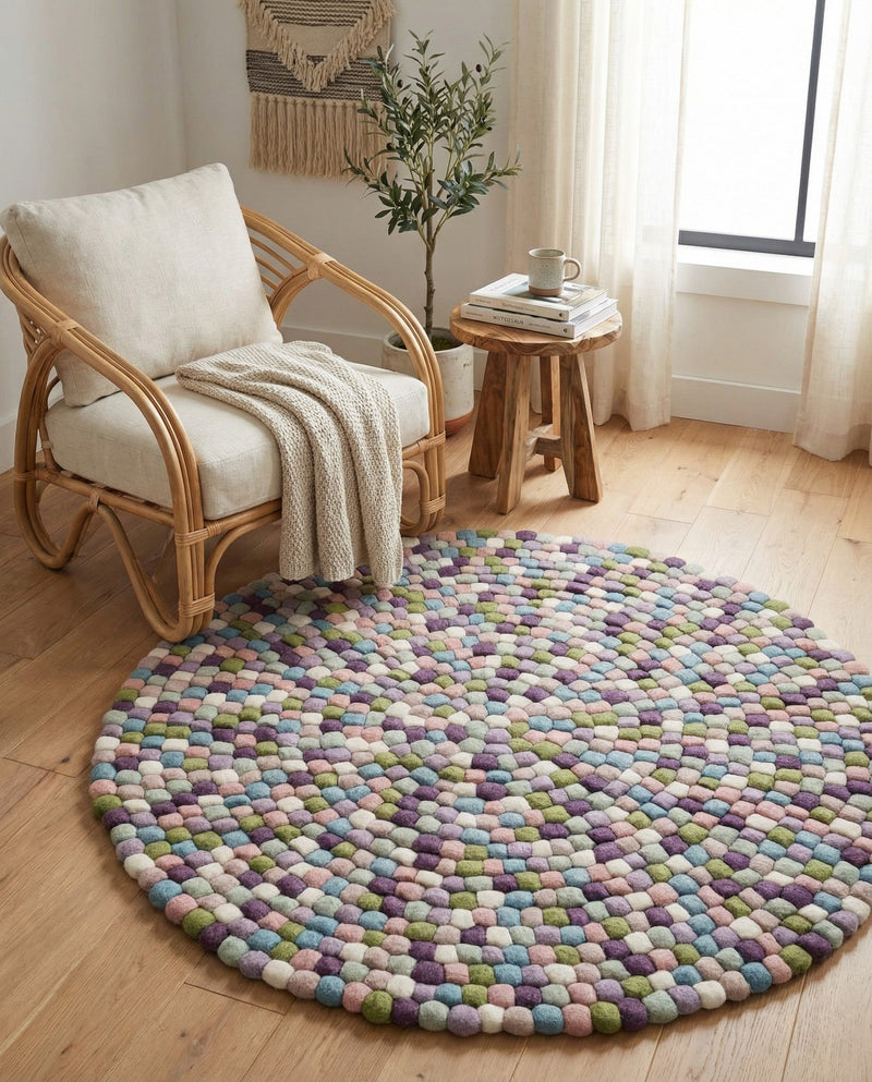 Woolen Sphere Collection Area Rug - Orbsburg (Pink and Purple) Round Pink and Purple  lifestyle 58