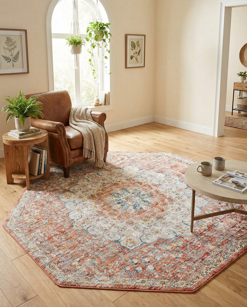 Coastal Haven Collection Area Rug - Seabreeze (Red) Octagon Red  lifestyle 69