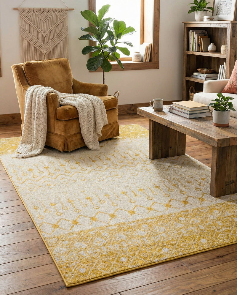Mediterranean Lattice Collection Area Rug -  Casablanca (Ivory and Yellow) Rectangle Ivory and Yellow  lifestyle 16