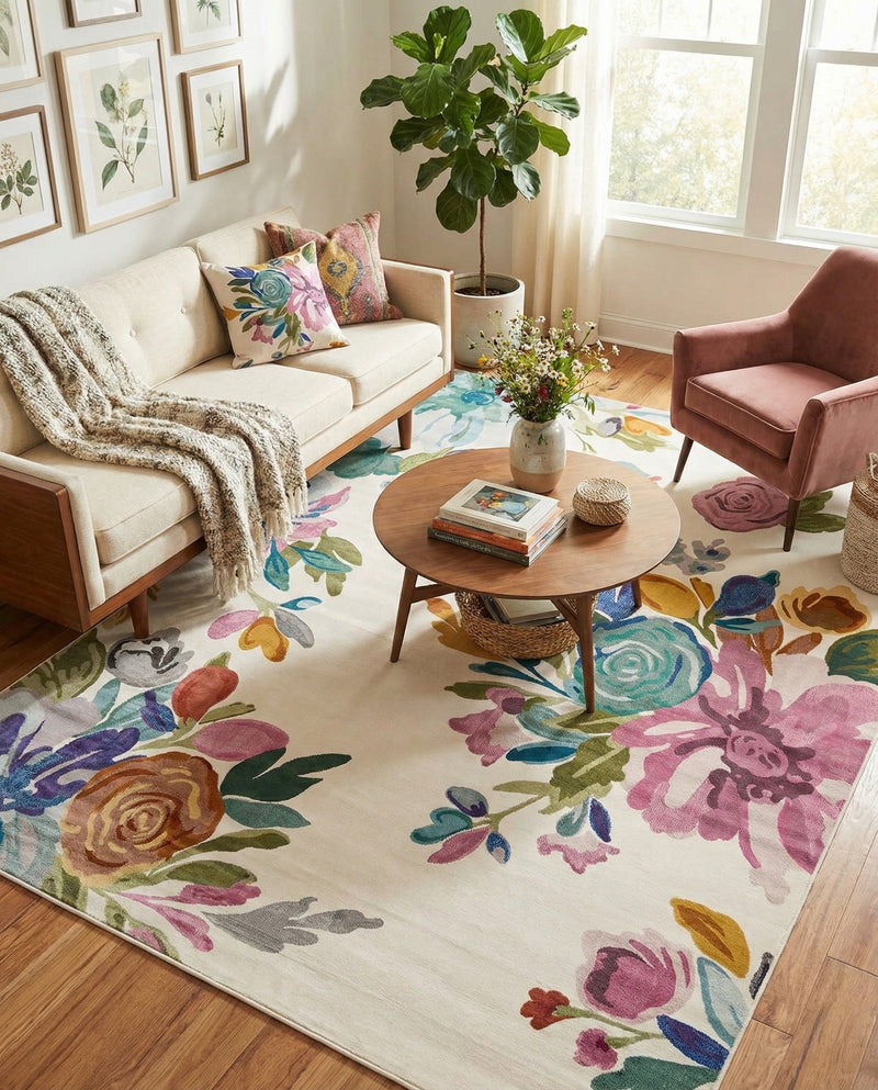 Meadow Breeze Collection Area Rug - Wildflower Rectangle Ivory  lifestyle 43