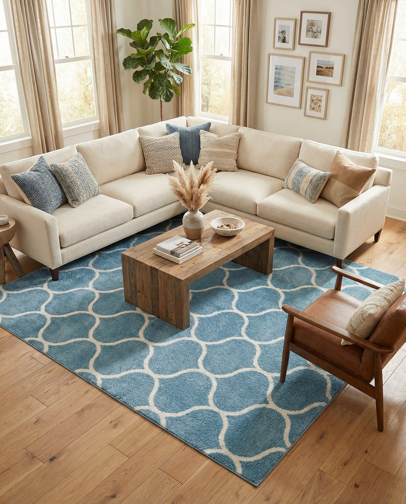 Trellis Mosaic Collection Area Rug -  Pergolatown (Light Blue) Rectangle Light Blue  lifestyle 16