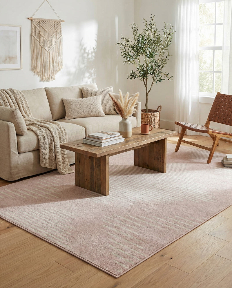 Seychelles Stripes Collection Area Rug - Mahe (Pink) Rectangle Pink  lifestyle 5