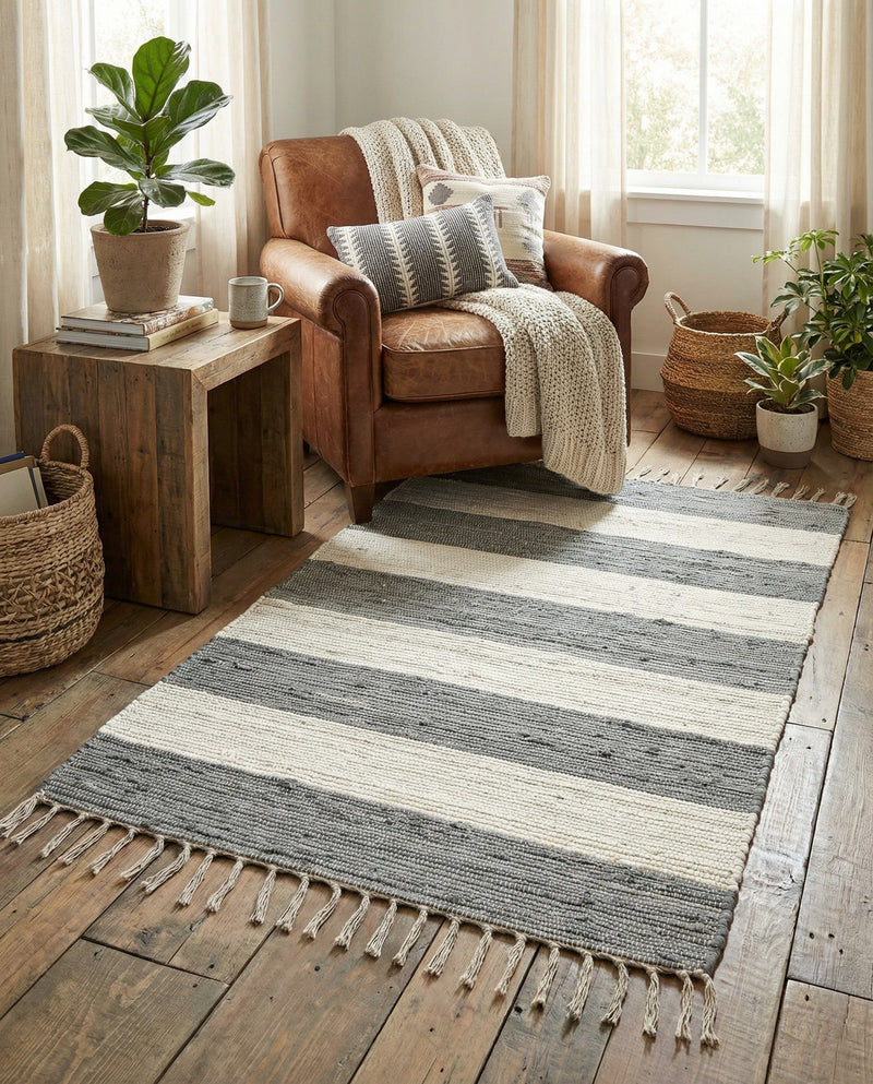 Tassel Trail Collection Area Rug - Pathway (Gray) Rectangle Gray  lifestyle 28