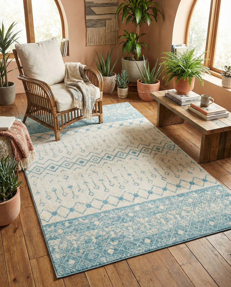Mediterranean Lattice Collection Area Rug -  Casablanca (Ivory Blue) Rectangle Ivory Blue  lifestyle 9