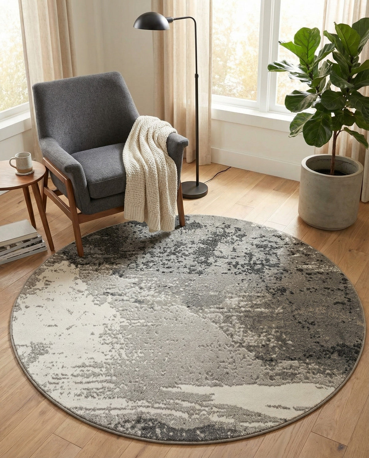 Copenhagen Edge Collection Area Rug - Nyhavn Round Black  lifestyle 143