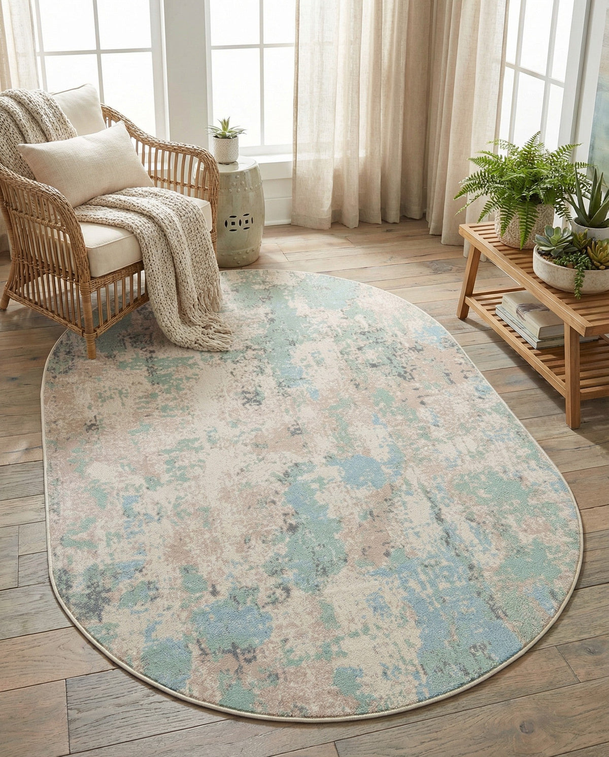 Lagoon Oasis Collection Area Rug -  Seagrass Oval Teal  lifestyle 133