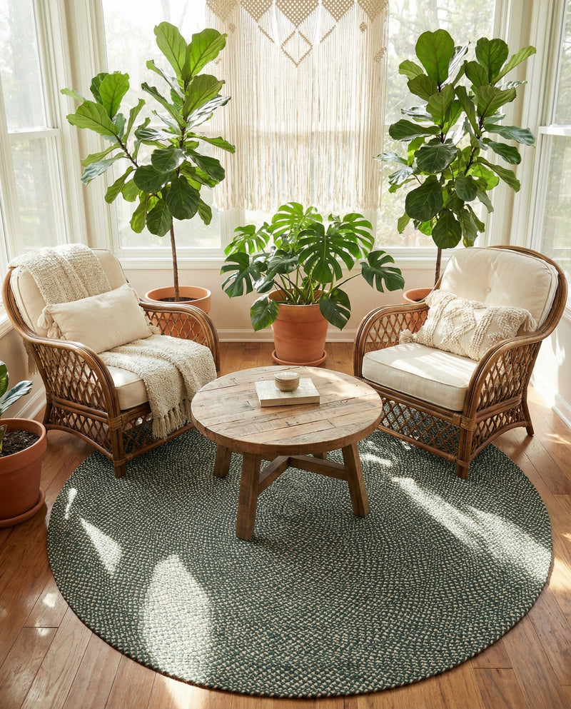 Highland Woven Jute Collection Area Rug - Glenmore (Green) Round Green  lifestyle 39