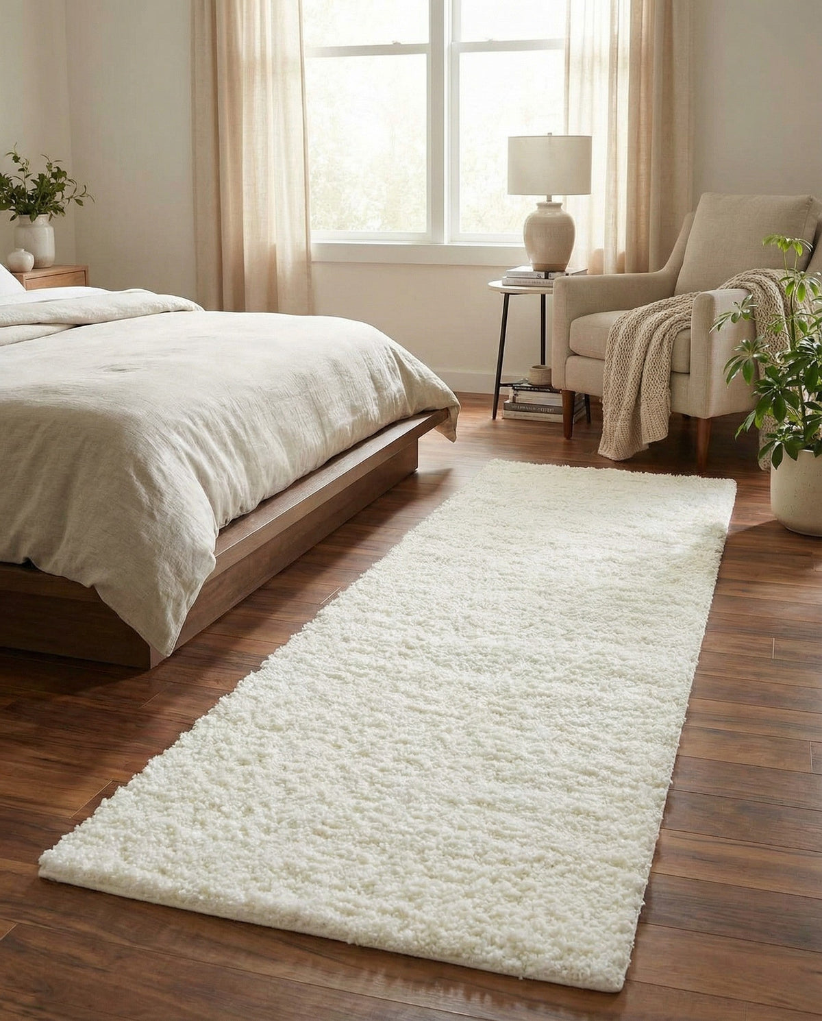 Cozy Comfort Shag Collection Area Rug - Haven (White) Runner White  lifestyle 106