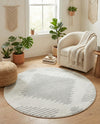Seychelles Stripes Collection Area Rug - Mahe (Ivory and Gray) Round Ivory and Gray  lifestyle 22