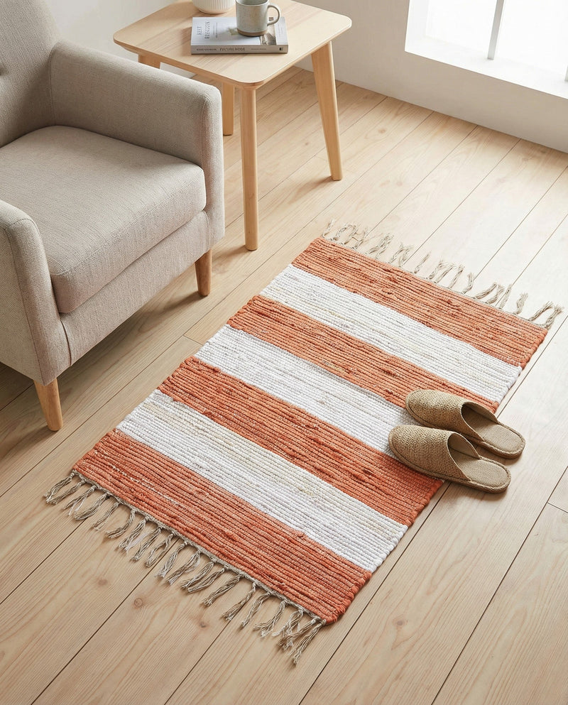 Tassel Trail Collection Area Rug - Pathway (Coral and Ivory) Rectangle Coral and Ivory  lifestyle 15