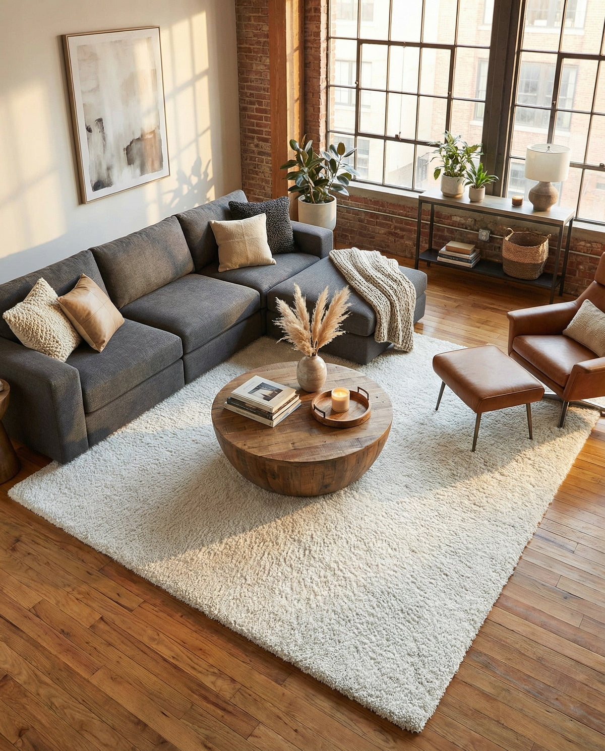 Cozy Comfort Shag Collection Area Rug - Haven (White) Square White  lifestyle 96