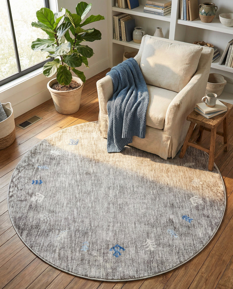 Zagros Shades Collection Area Rug -  Yasuj Round Gray Brown  lifestyle 77