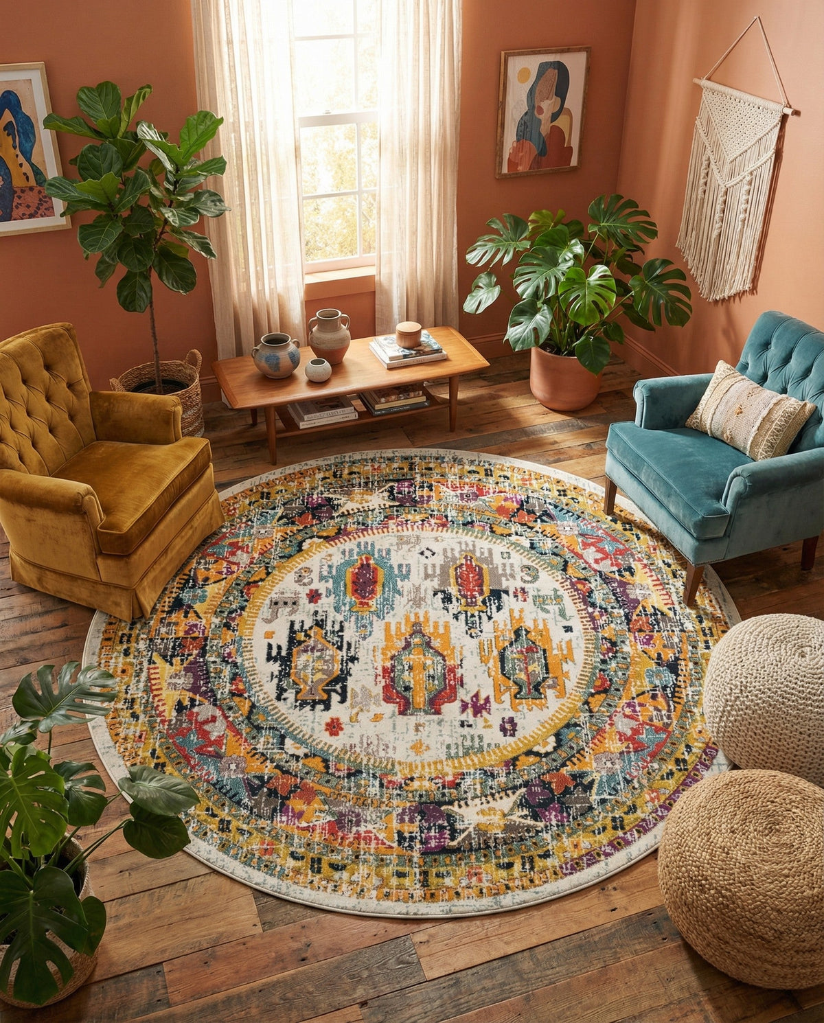 Brighton Terrace Collection Area Rug -  Portslade Round Ivory  lifestyle 118