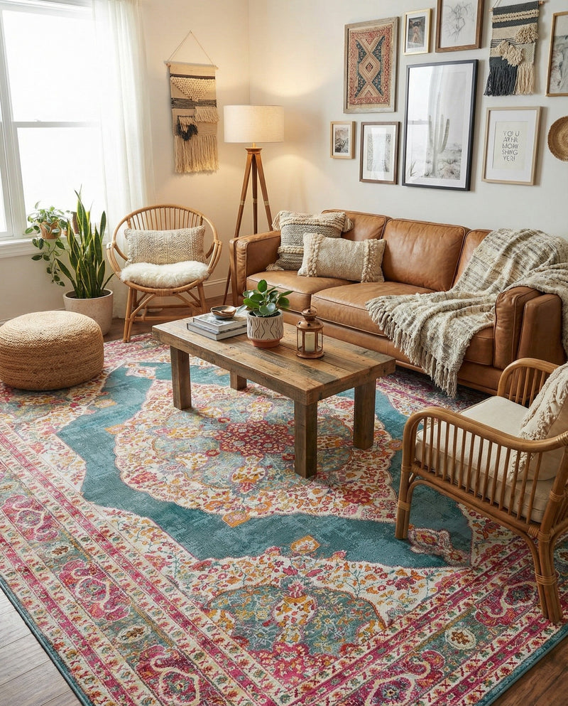 Caribbean Breeze Collection Area Rug -  Windward Rectangle Turquoise  lifestyle 54