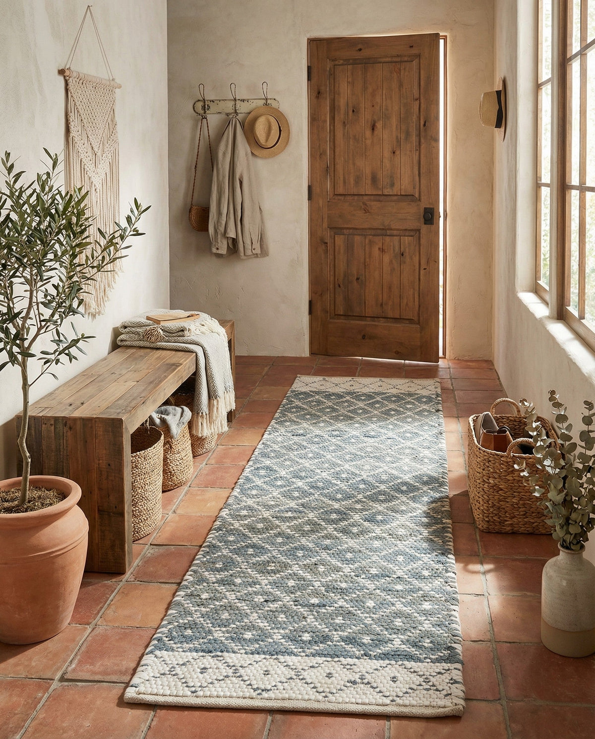 Tulum Trellis Collection Area Rug - Shoreline Runner Gray  lifestyle 150