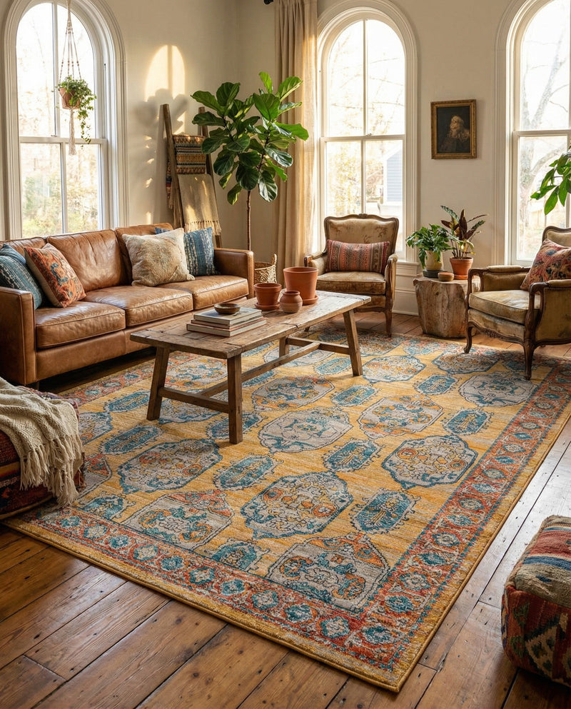 Seville Stripes Collection Area Rug -  Granada (Yellow) Rectangle Yellow  lifestyle 20