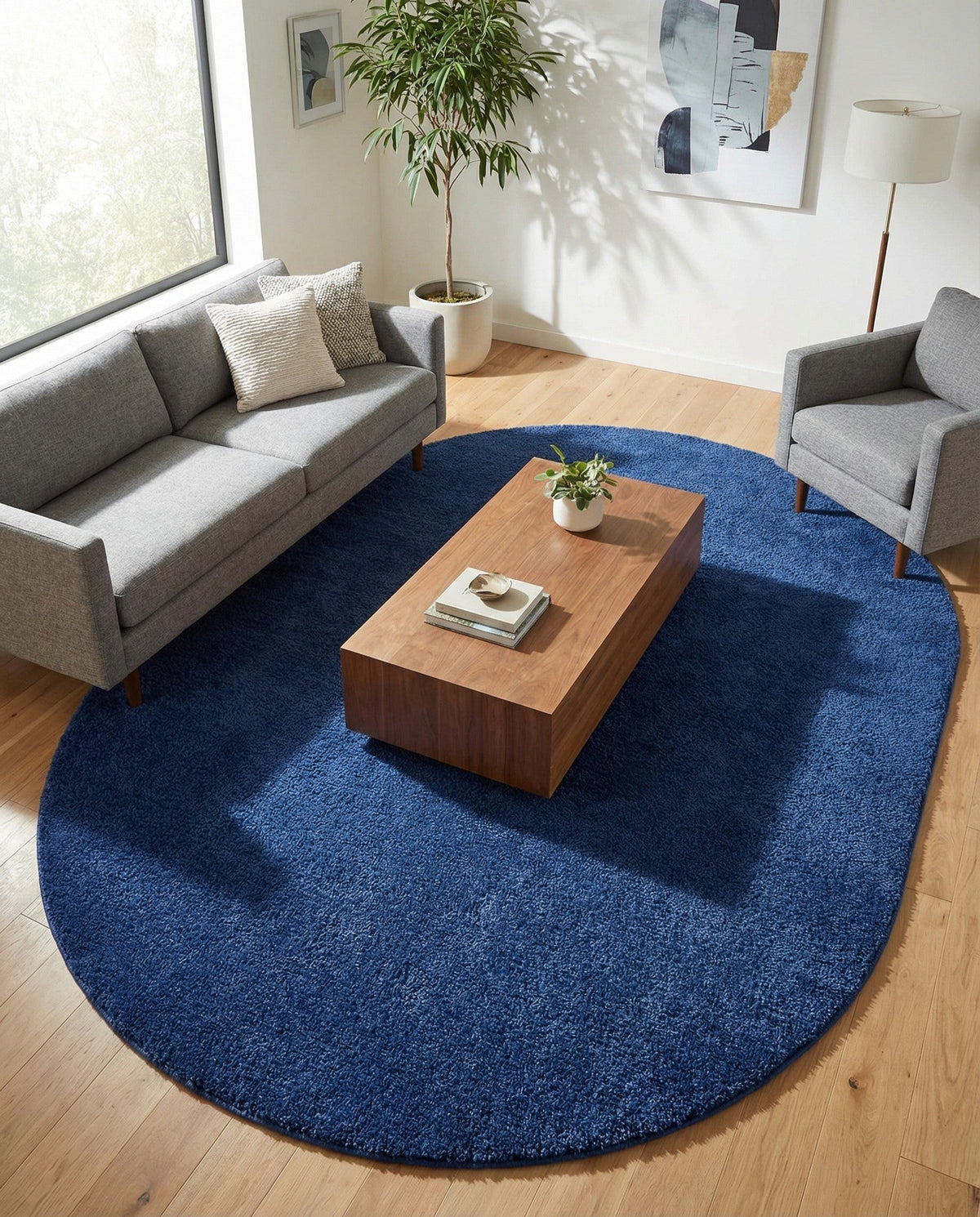 Solid Shag Seaside Collection Area Rug - Azure Cove (Navy Blue) Oval Navy Blue  lifestyle 105