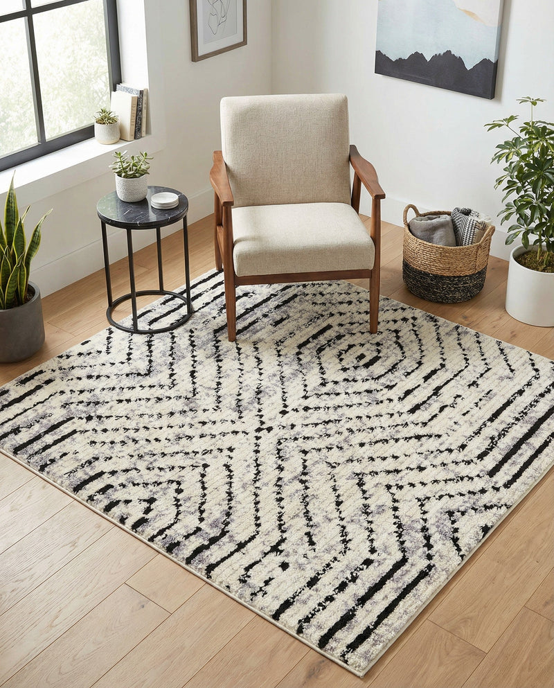 Marrakech Mosaic Collection Area Rug -  Tangier Square Black and White  lifestyle 44