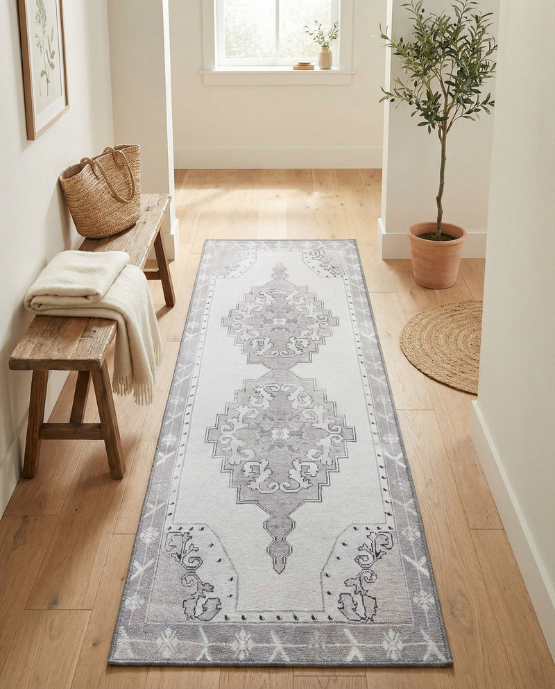 Heritage Elegance Collection Area Rug -  Winterthur (white Gray) Runner white Gray  lifestyle 53