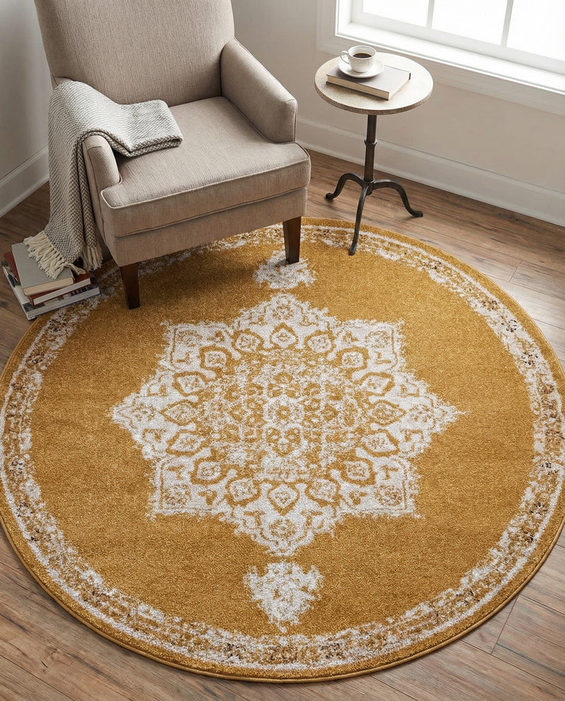 Eden Oasis Collection Area Rug -  Tranquility (Yellow) Round Yellow  lifestyle 56