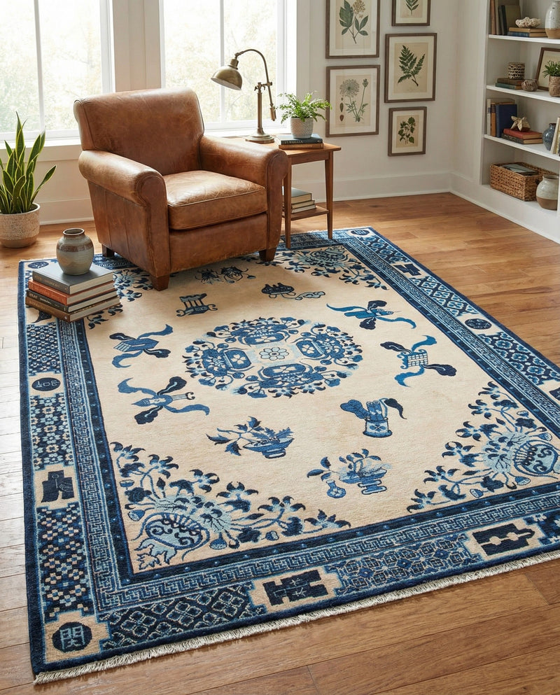 Bazaar Chic Collection Area Rug -  Casablanca Rectangle Ivory and Blue  lifestyle 12