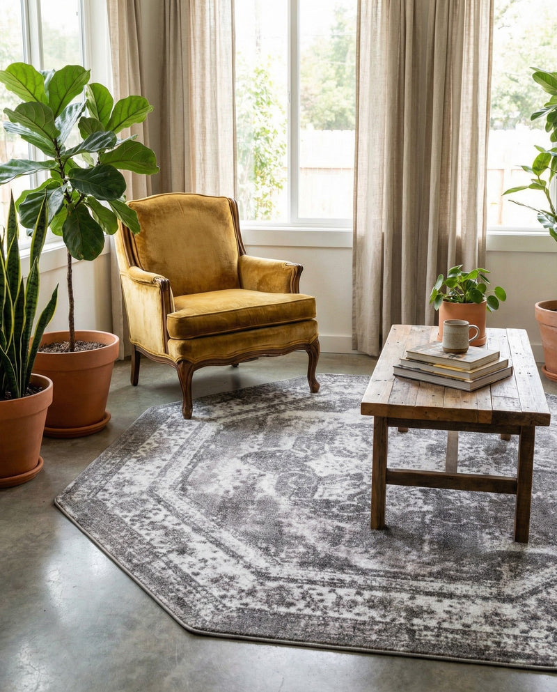 Riviera Elegance Collection Area Rug -  Menton (Gray) Octagon Gray  lifestyle 56