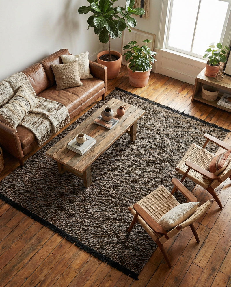 Woven Seaside Jute Collection Area Rug - Oia Rectangle Black and Natural  lifestyle 58