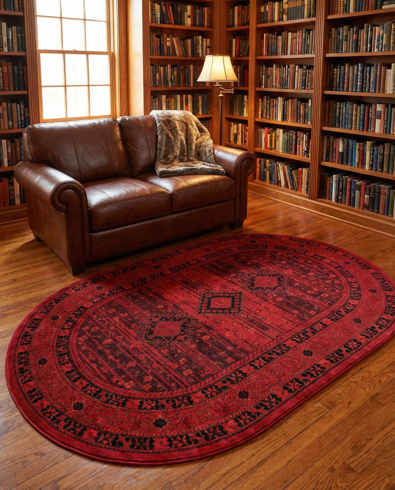 Samarkand Elegance Collection Area Rug -  Zarafshan Oval Red  lifestyle 71