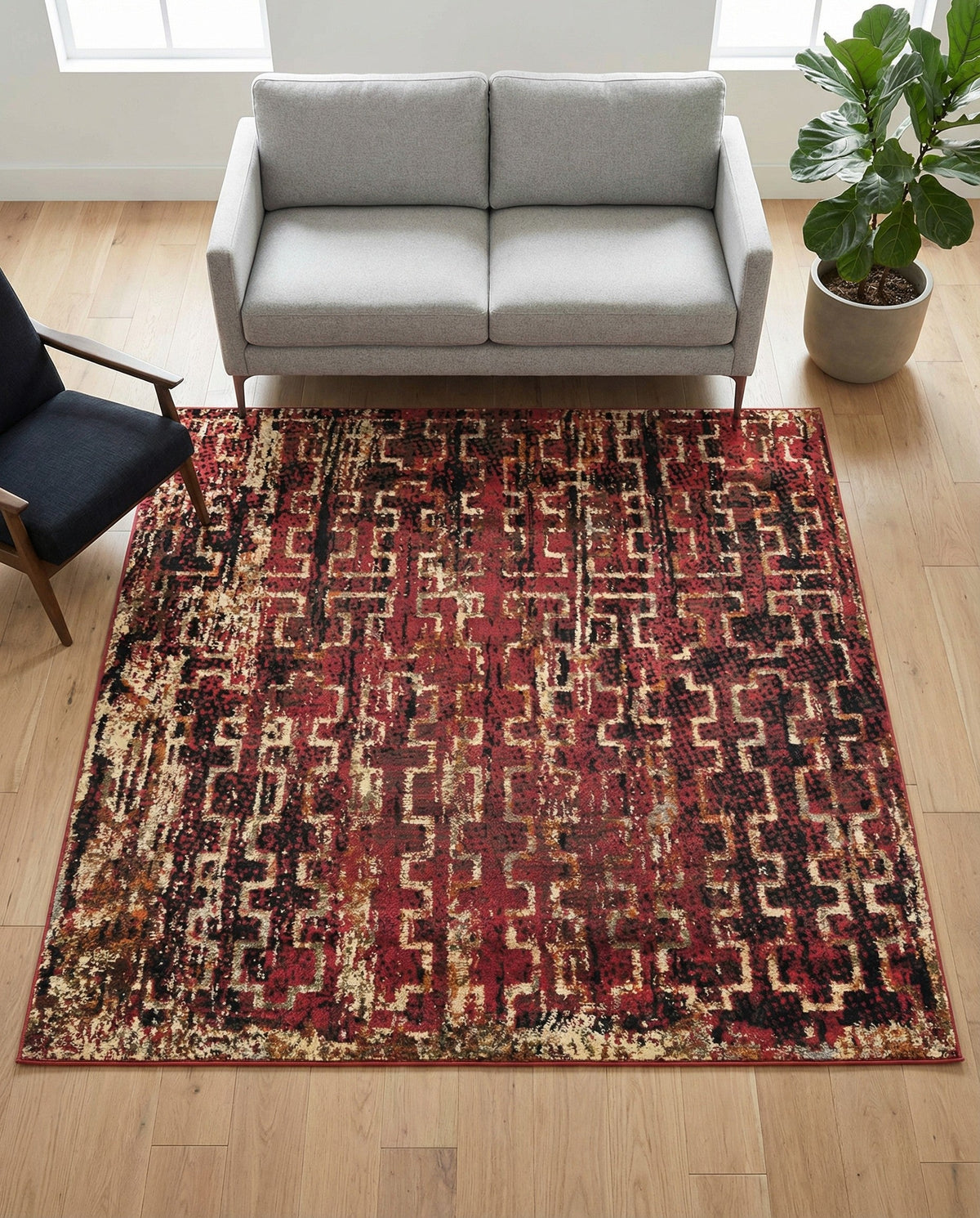 Neptune Elegance Collection Area Rug -  Proteus Square Burgundy  lifestyle 114