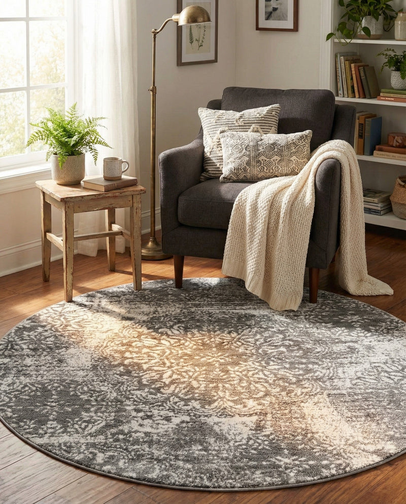 Riviera Elegance Collection Area Rug -  Monaco (Gray) Round Gray  lifestyle 73