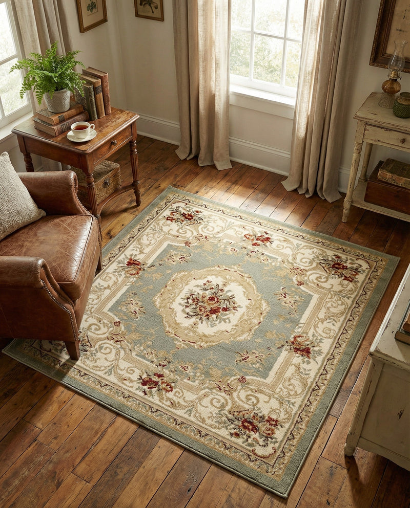 Versailles Elegance Collection Area Rug -  Louveciennes (Green) Square Green  lifestyle 39
