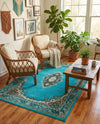 Tabriz Tapestry Collection Area Rug - Azerbaijan (Turquoise) Rectangle Turquoise  lifestyle 13
