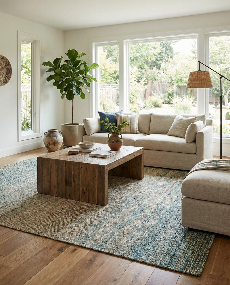 Savannah Threads Collection Area Rug -  Gobi Rectangle Ivory and Blue  lifestyle 8