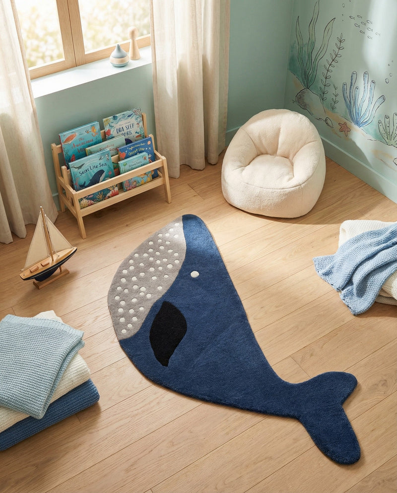 Whimsy Wonders Wool Collection Area Rug -  Savanna Rectangle Navy Blue and Gray  lifestyle 8