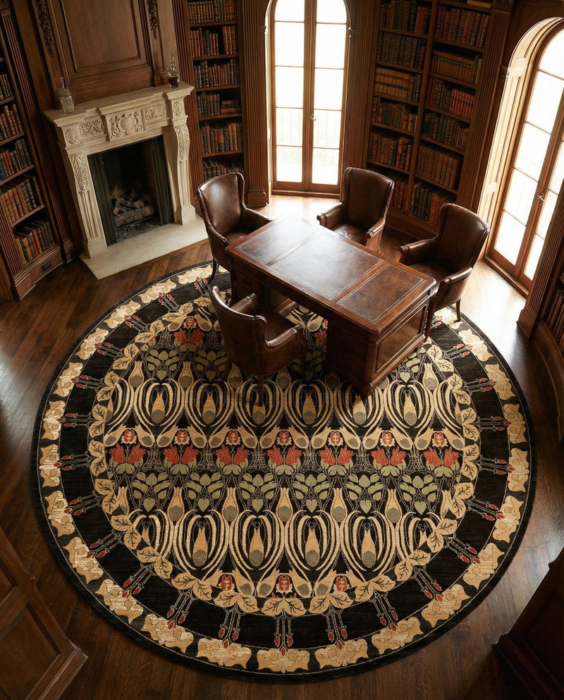 Chelsea Elegance Collection Area Rug -  Brompton (Black) Round Black  lifestyle 60