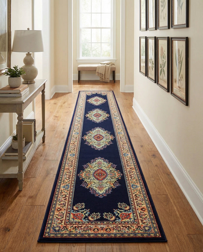 Tabriz Tapestry Collection Area Rug - Azerbaijan (Navy Blue) Runner Navy Blue  lifestyle 49