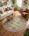 Seville Stripes Collection Area Rug -  Granada (Yellow) Round Yellow  lifestyle 54
